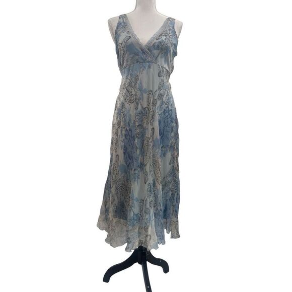 Vintage Jonathan Martin Blue Floral Lace Trim Dress - Size 10 - Picture 1 of 10